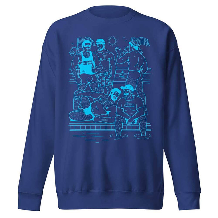 Ptown Boatslip Tea Crew Sweatshirt Light Aqua Print royal