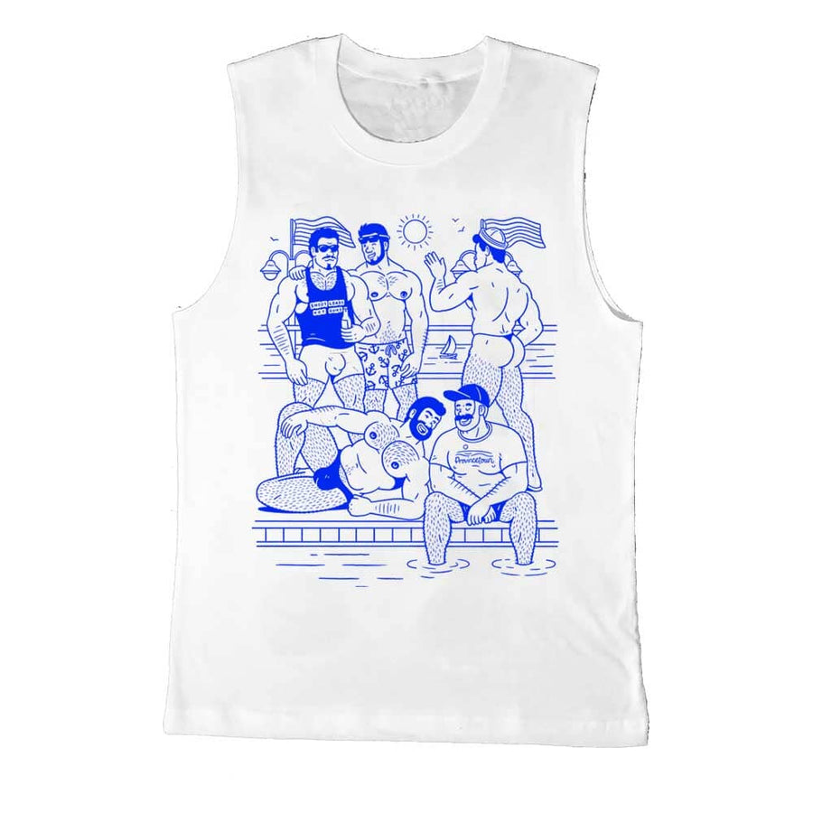 Ptown Boatslip Tea Sleeveless Tee by Hey Beefcake