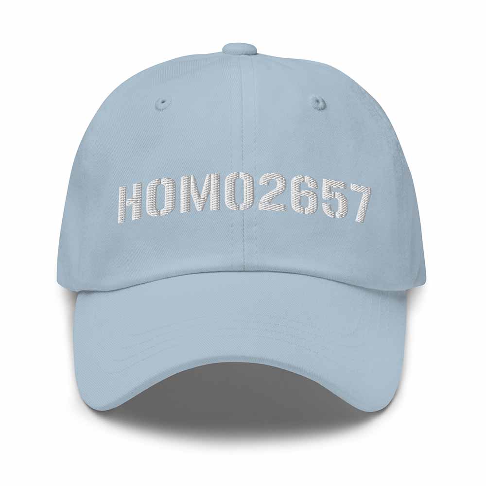 HOMO2657 Twill Dad Hat - White Embroidery on  light blue