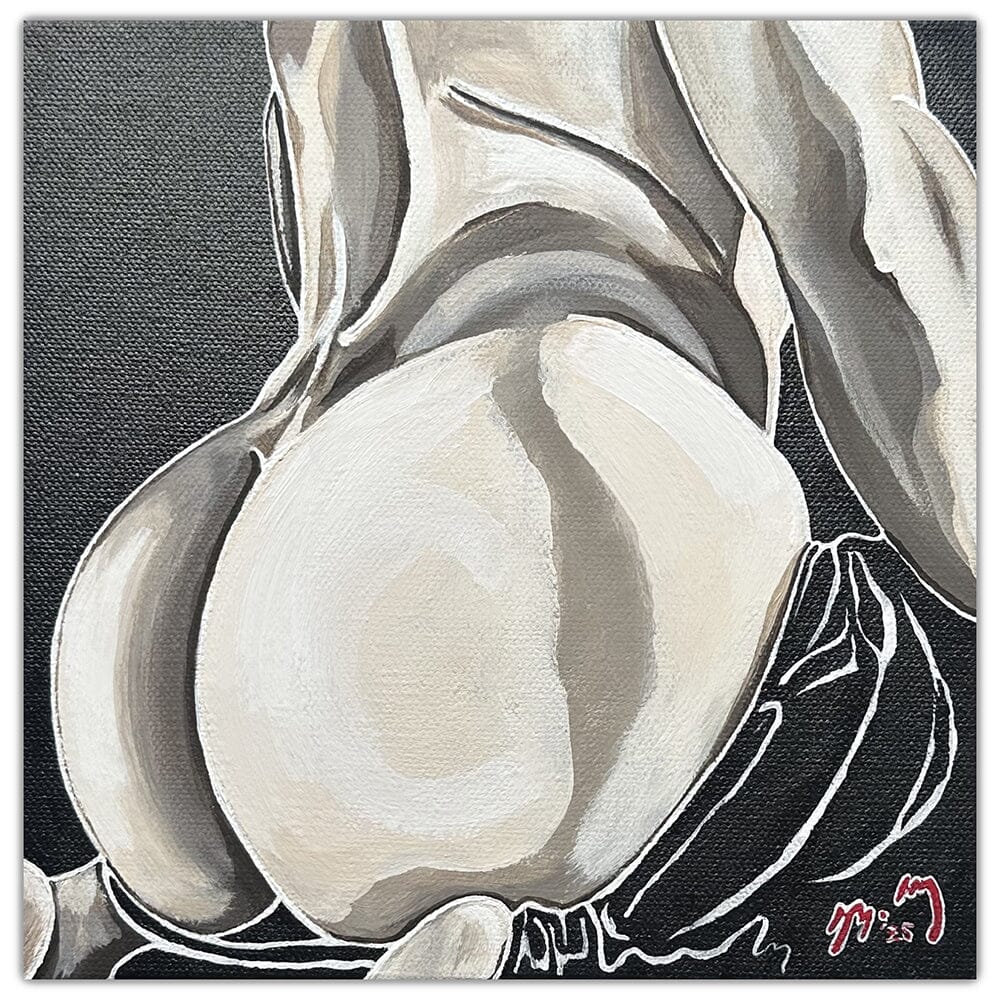 Artistic depiction of male buttocks with pants pulled down