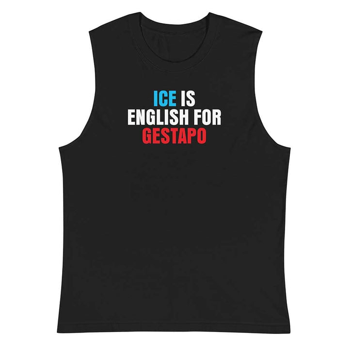 Black sleeveless shirt with text &
