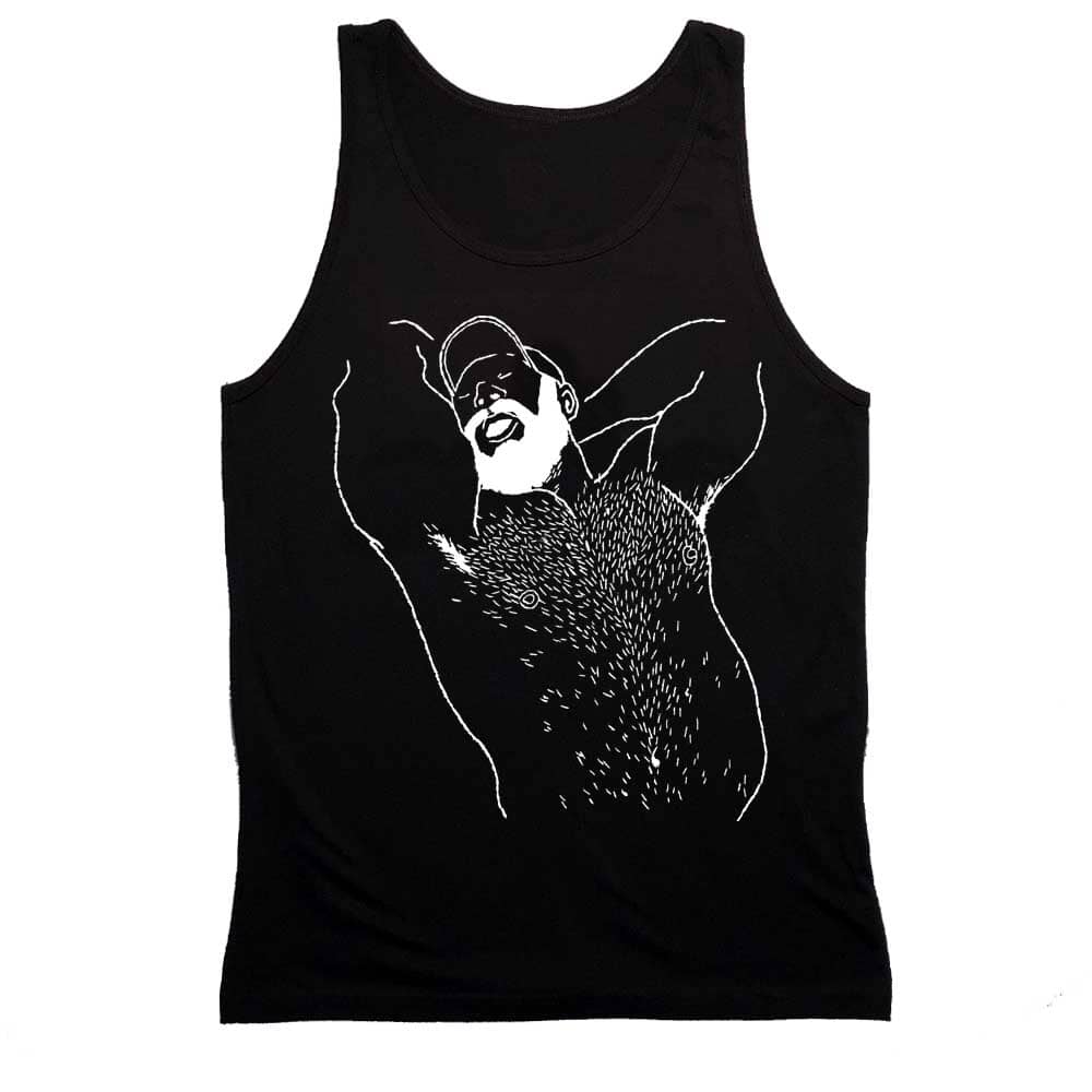 Kinky Needles Arms Up Bearded Bear White Print Tank