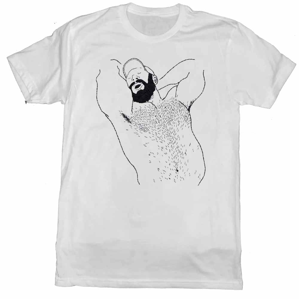 Kinky Needles Arms Up Bearded Bear T-shirt heavy white