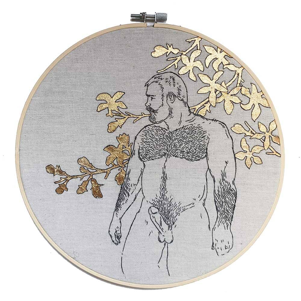 bearded muscle bear original embroidery