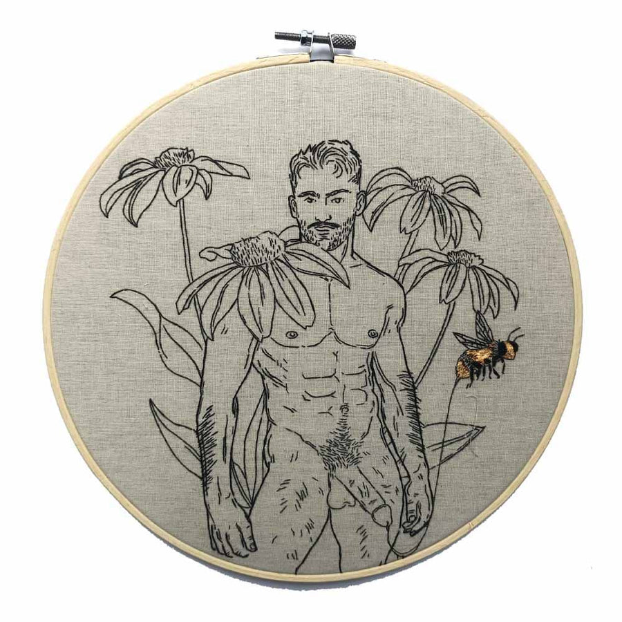 Naked Man with Bumble Bee Embroidery by Kinky Needles