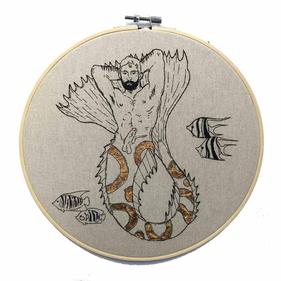 Merman With Embellished Tail Embroidery by Kinky Needles