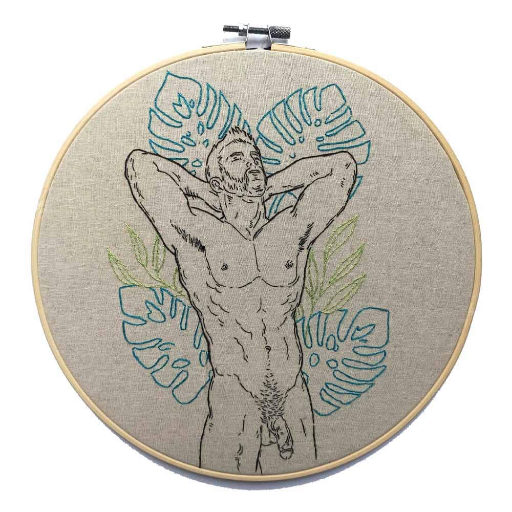 Smooth Muscled Man With Leaves Embroidery