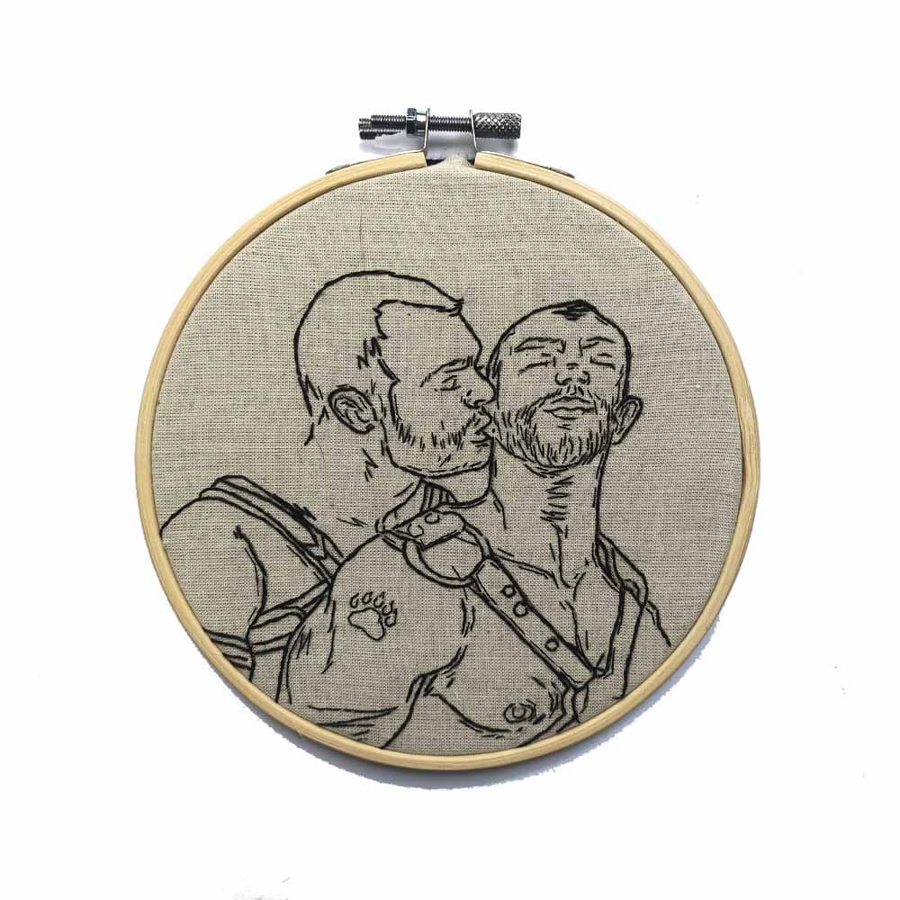 Harnessed Men Ear Biting Original Embroidery