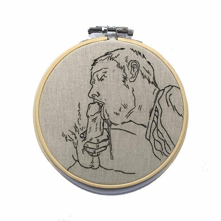 Slobbering on Uncut Meat Original Embroidery by Kinky Needles