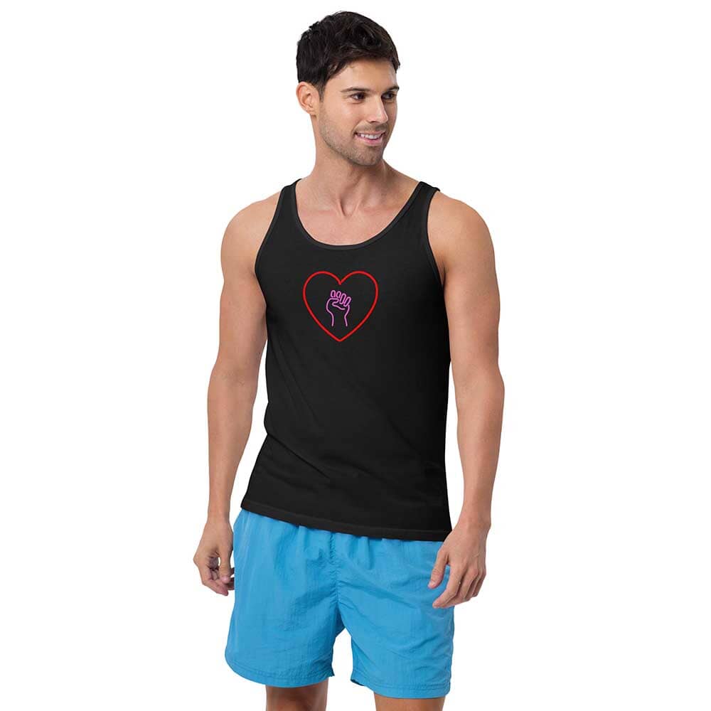 Love As Activism Tank in black on man