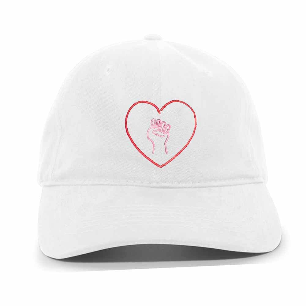 solidarity fist heart white dad twill hat