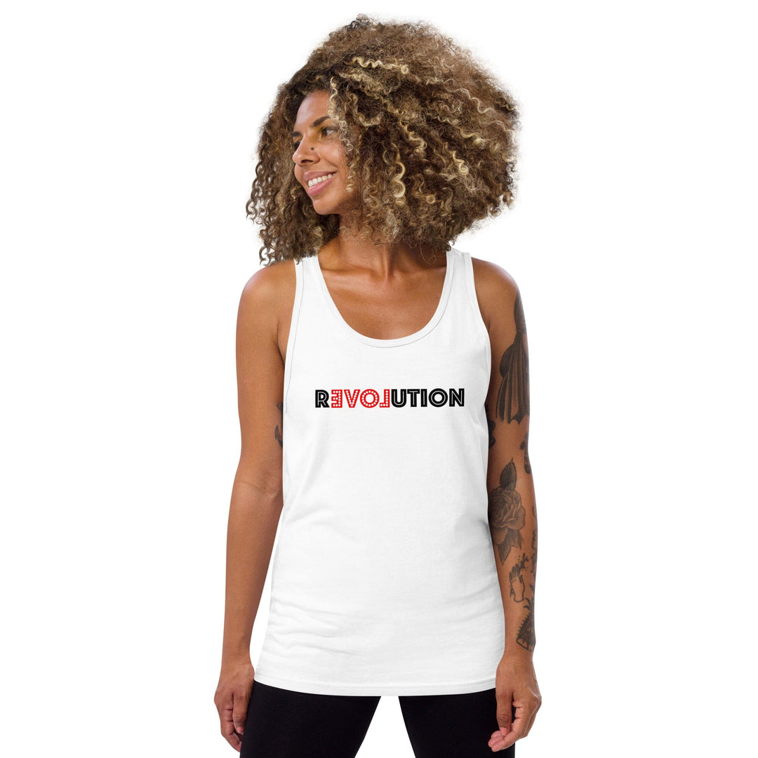 love revolution white tank on woman