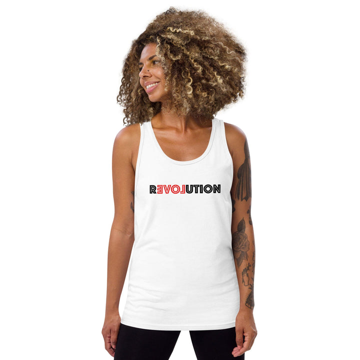 love revolution white tank on woman