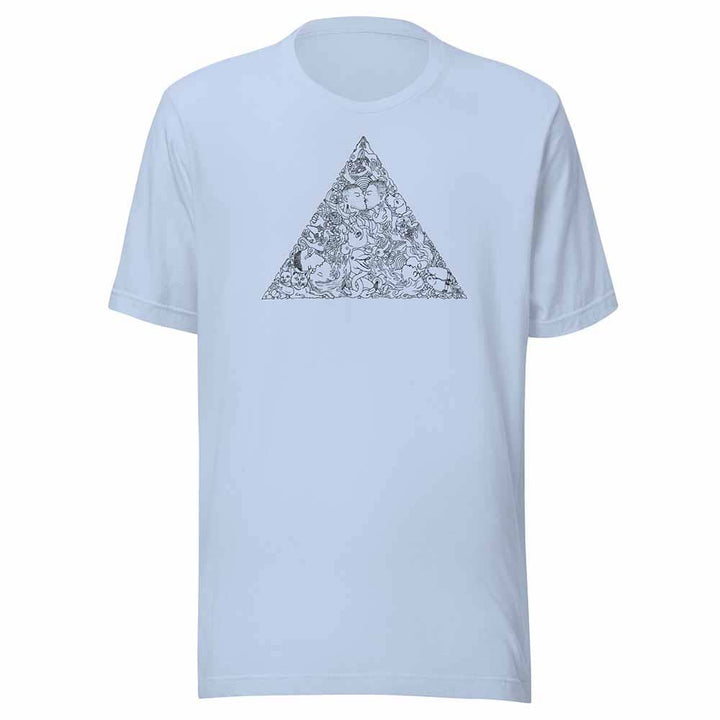 Light blue t-shirt with a black love triangle design on a white background
