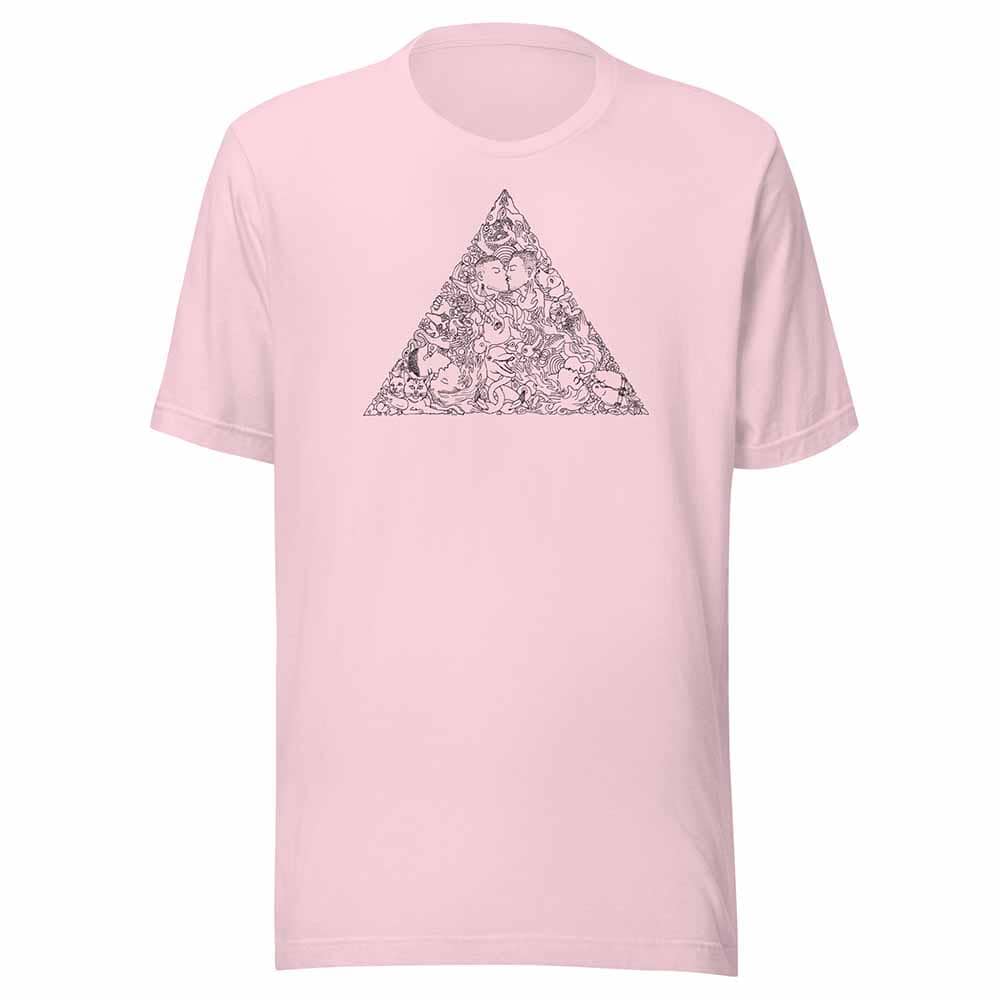 soft Pink t-shirt with a love triangle design on a white background