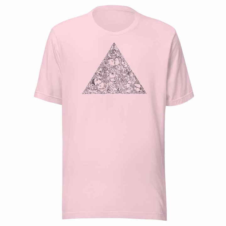 soft Pink t-shirt with a love triangle design on a white background