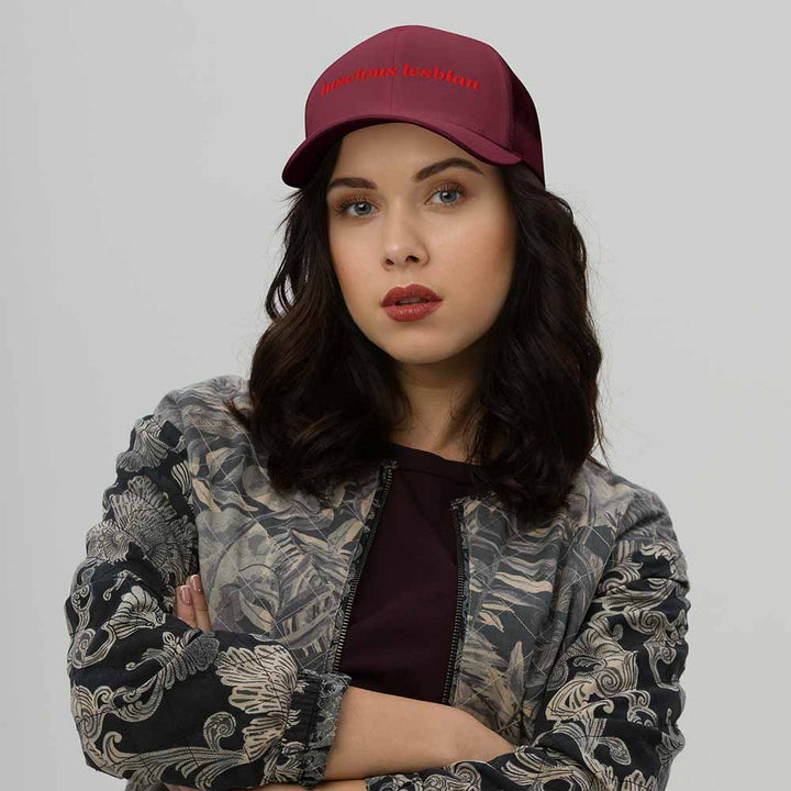 Luscious Lesbian Trucker Snapback Hat mesh trucker cranberry