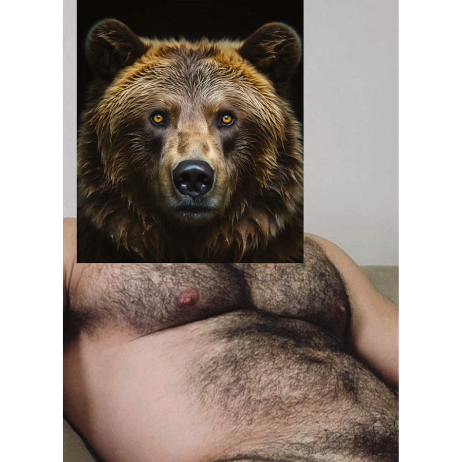 Naro Pinosa Hairy Bear Nude Postcard by Naro Pinosa
