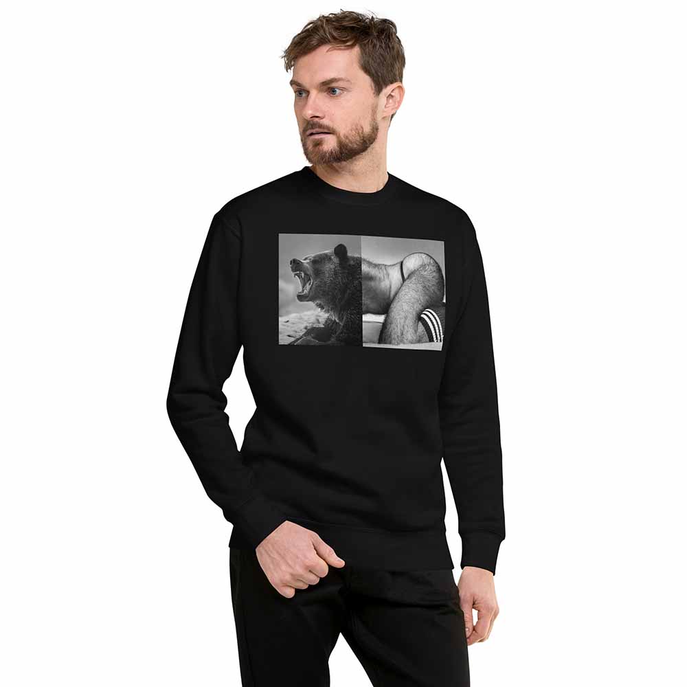 NARO PINOSA BLACK GROWLING BEAR SWEARSHIRT on man
