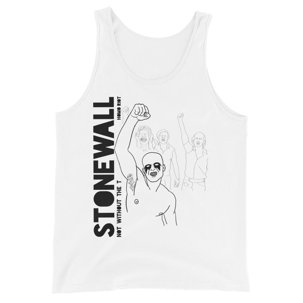 "No Stonewall without the T" HOMO RIOT Tank white