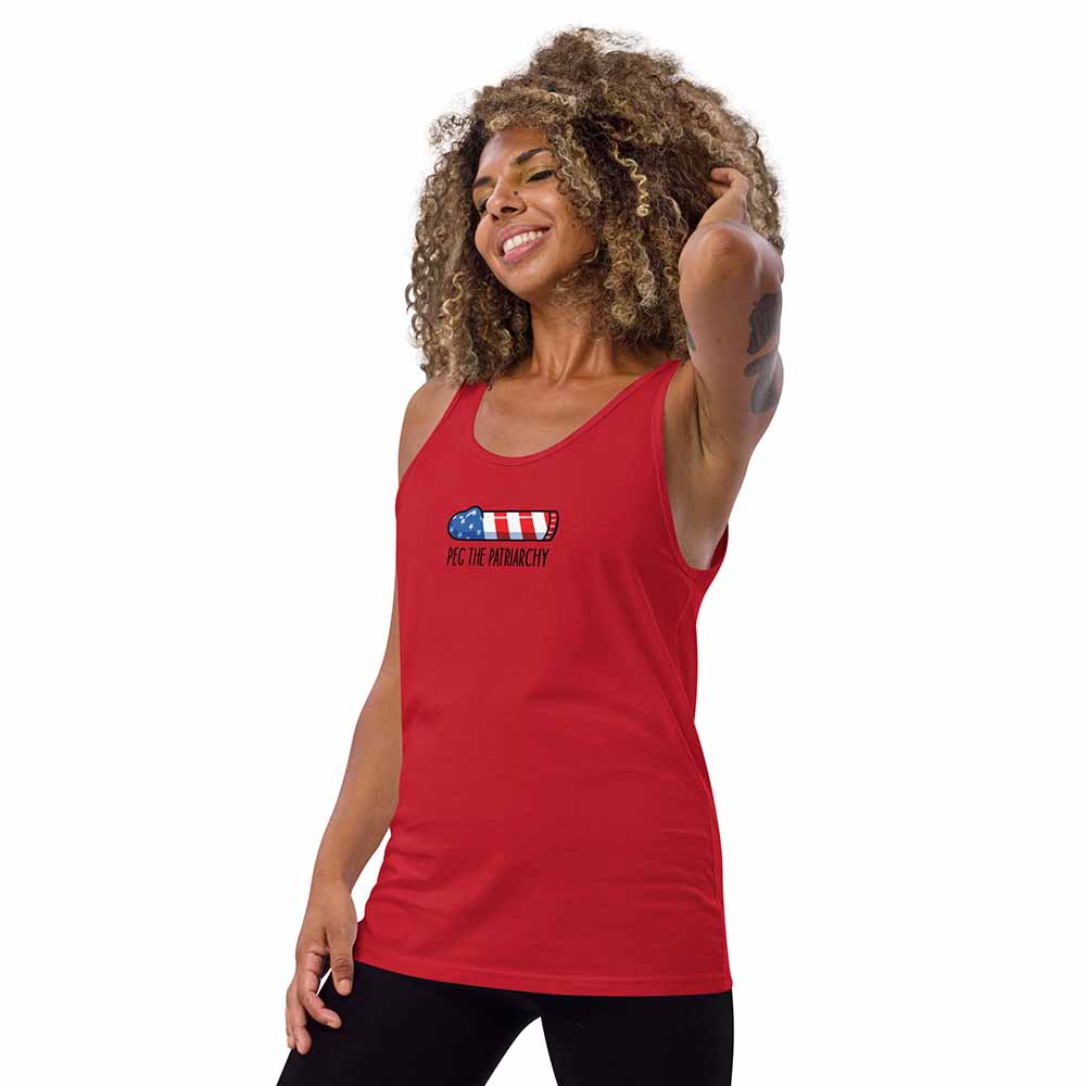 Peg the Patriarchy Tank red on woman