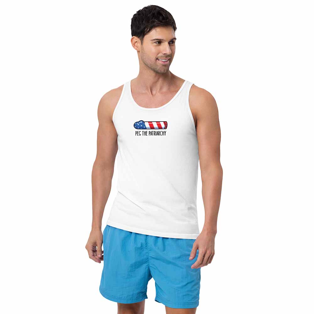 Peg the Patriarchy Tank white on man