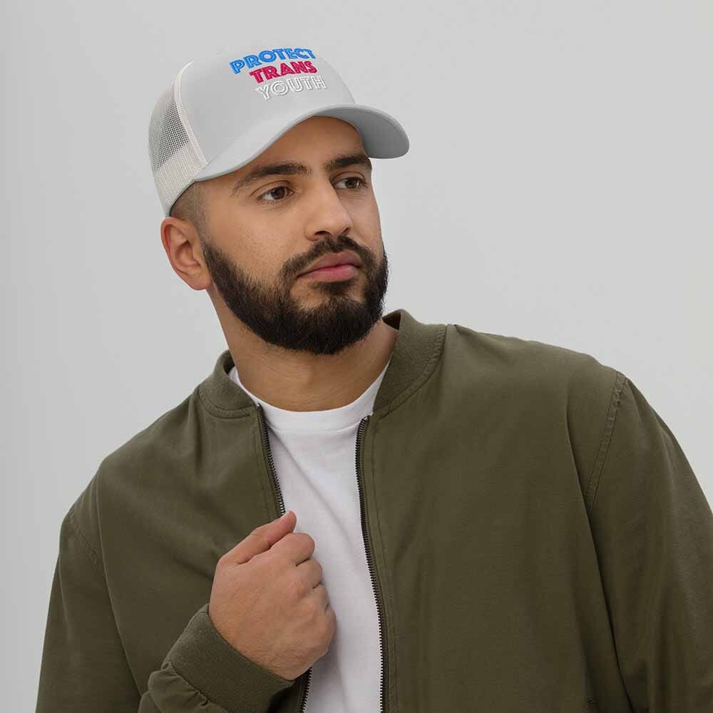 Protect Trans Youth Mesh Snapback silver on man