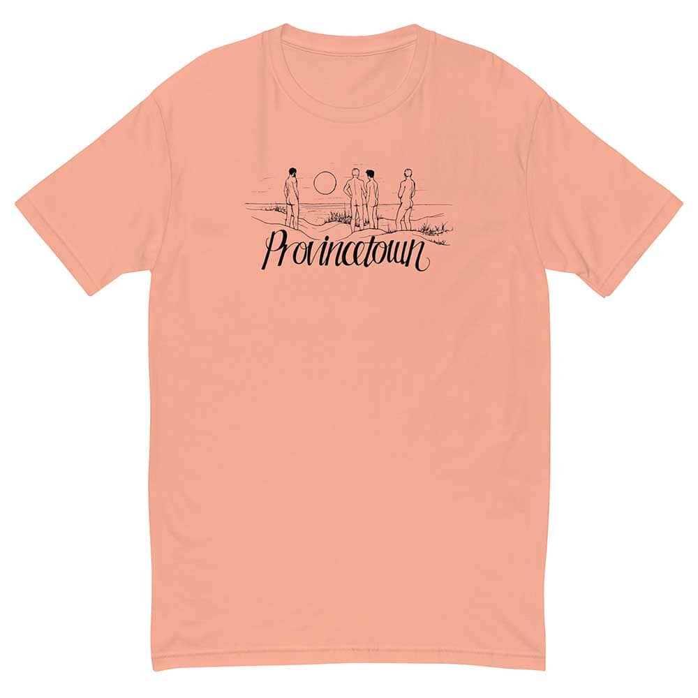 Desert pink t-shirt with black graphic and 'Provincetown' text on a white background