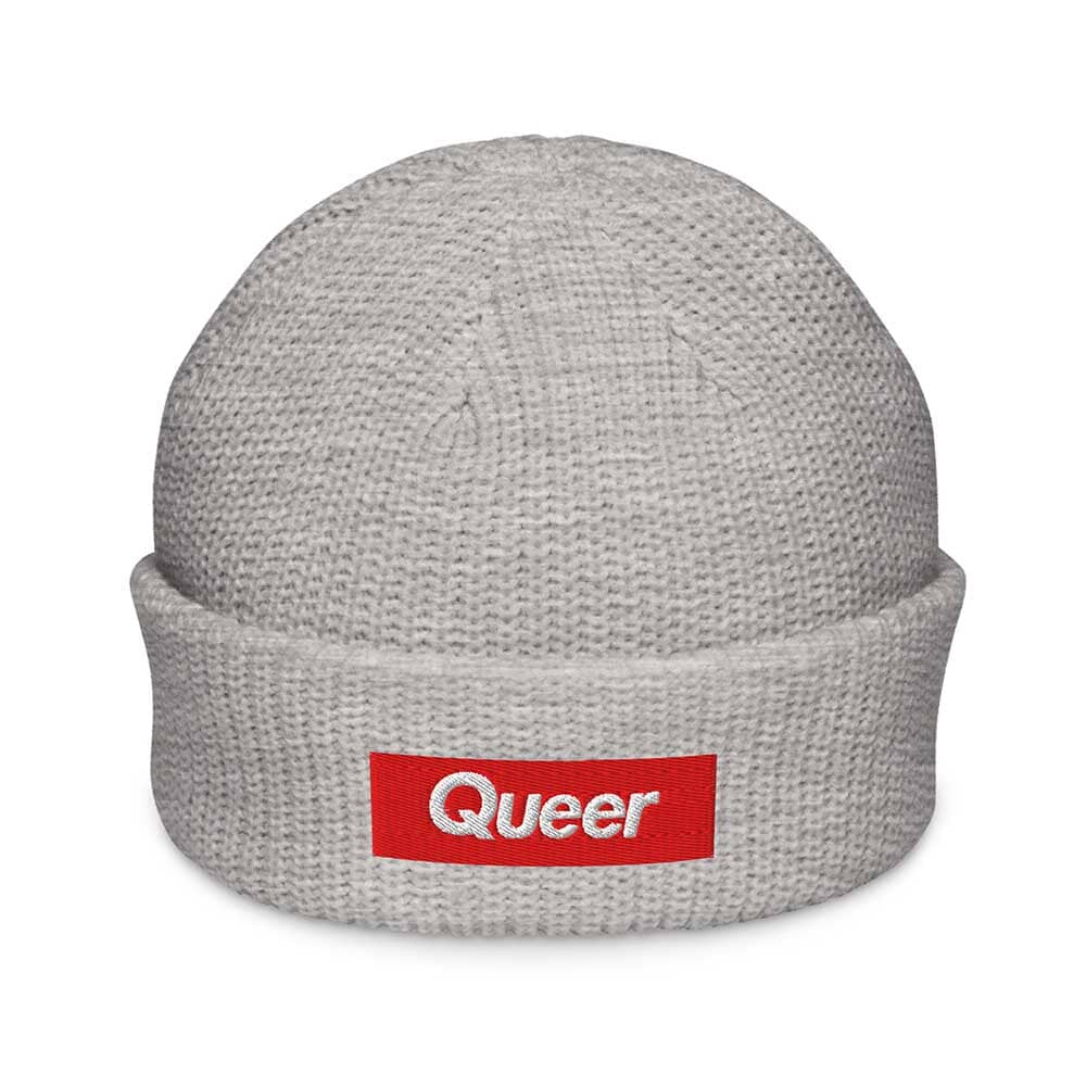 Gray beanie with a red &