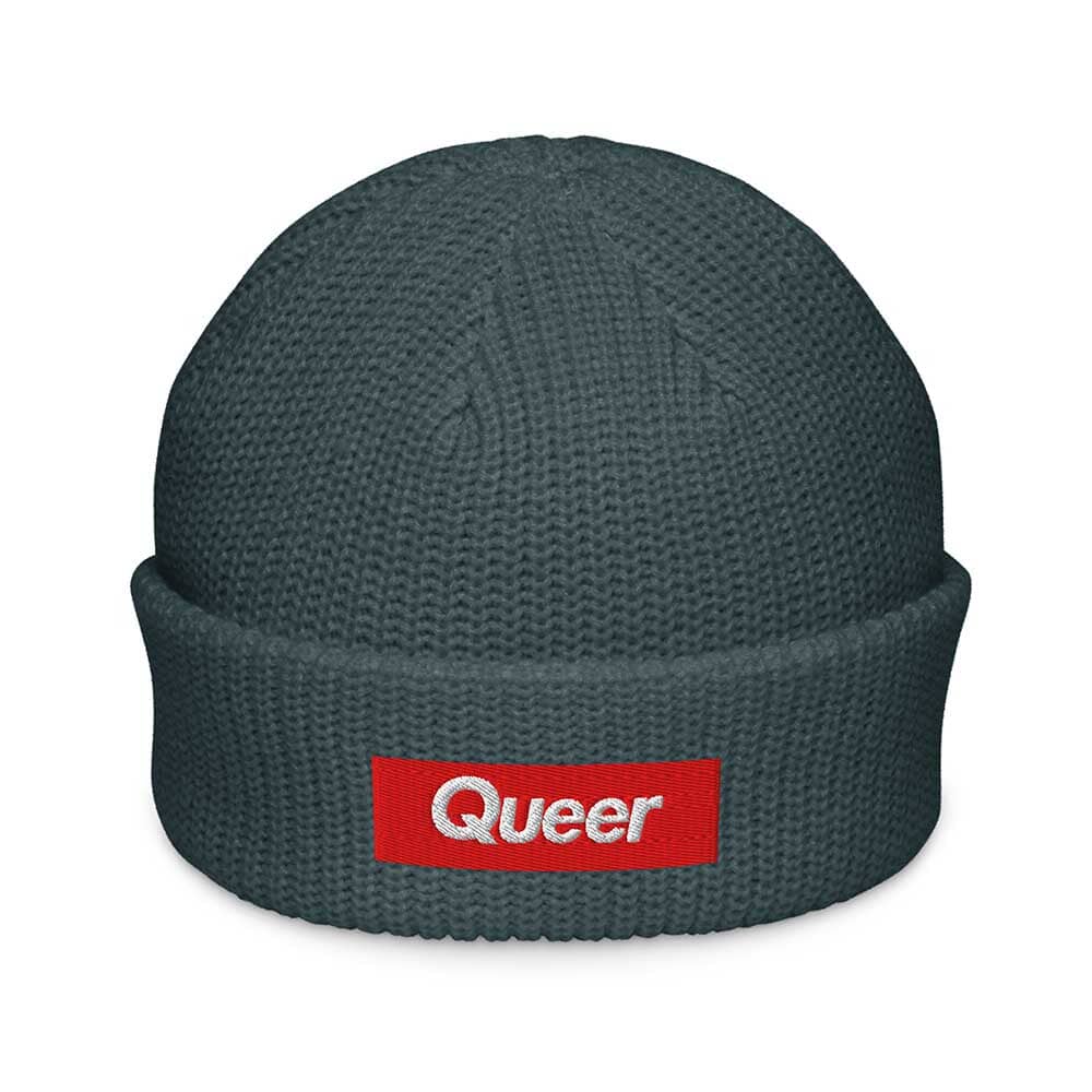 Petrol Blue beanie with a red &