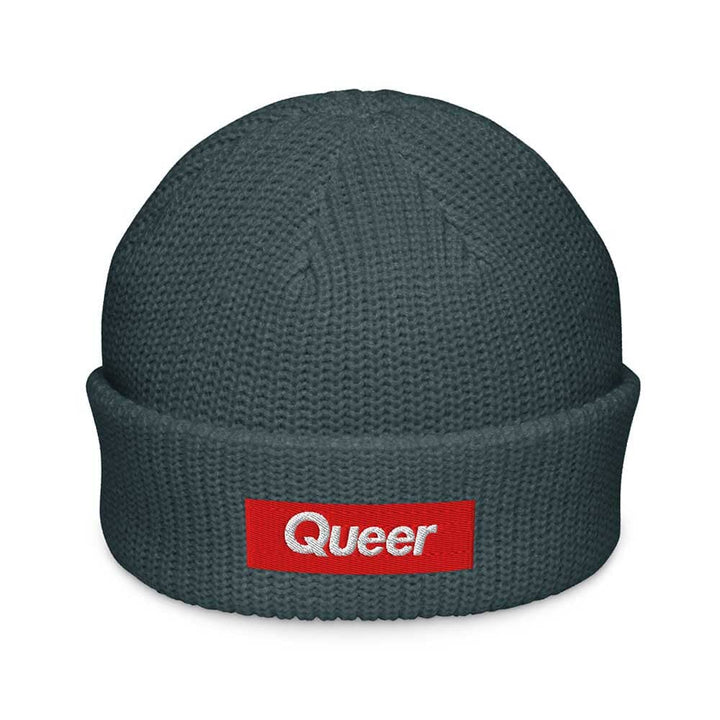 Petrol Blue beanie with a red &