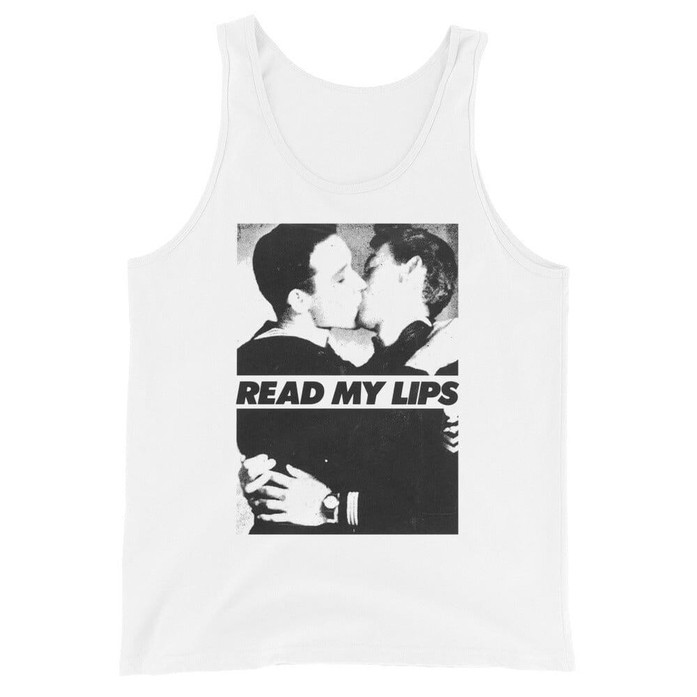 Read My Lips Men kissing gran fury vintage photo Tank