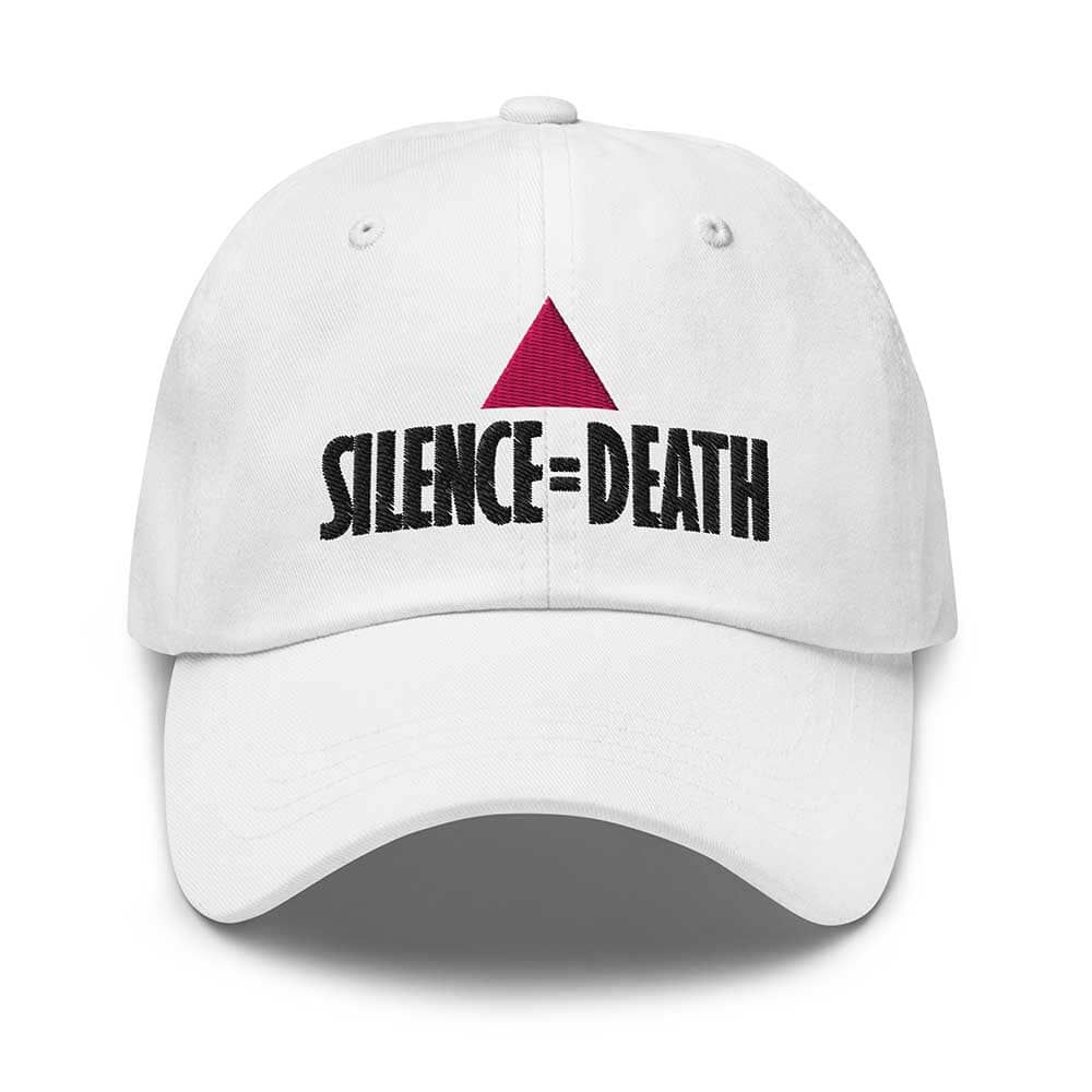 silence equals death white twill dad hat front