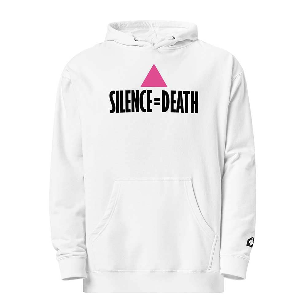 Silence = Death White Hoodie - Ali Forney Center