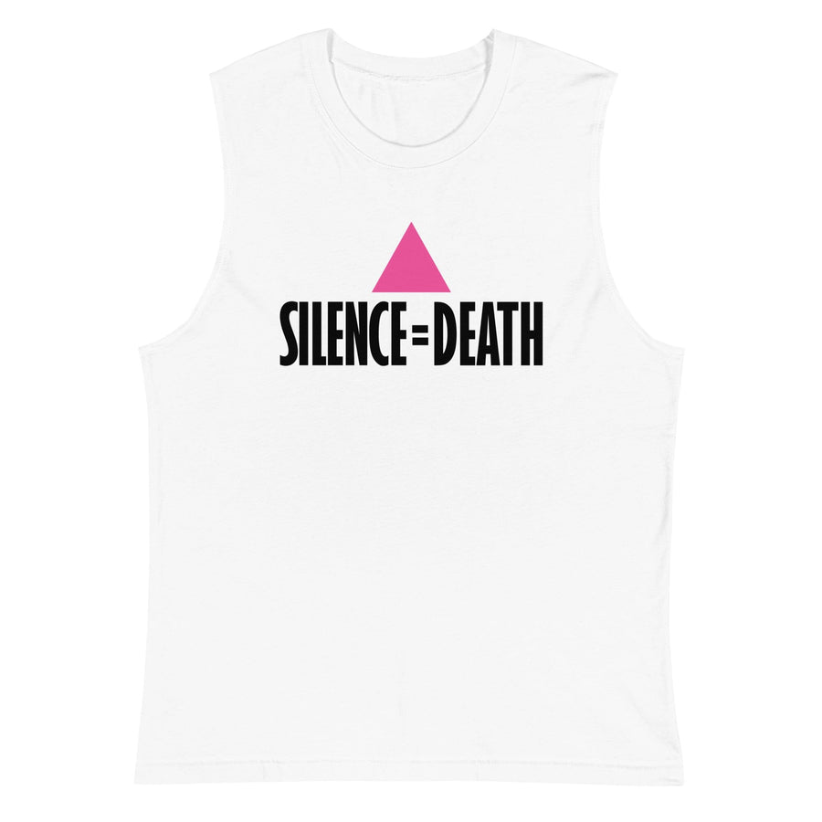Silence = Death White Sleeveless T-Shirt - Ali Forney Center supporting Ali Forney Center