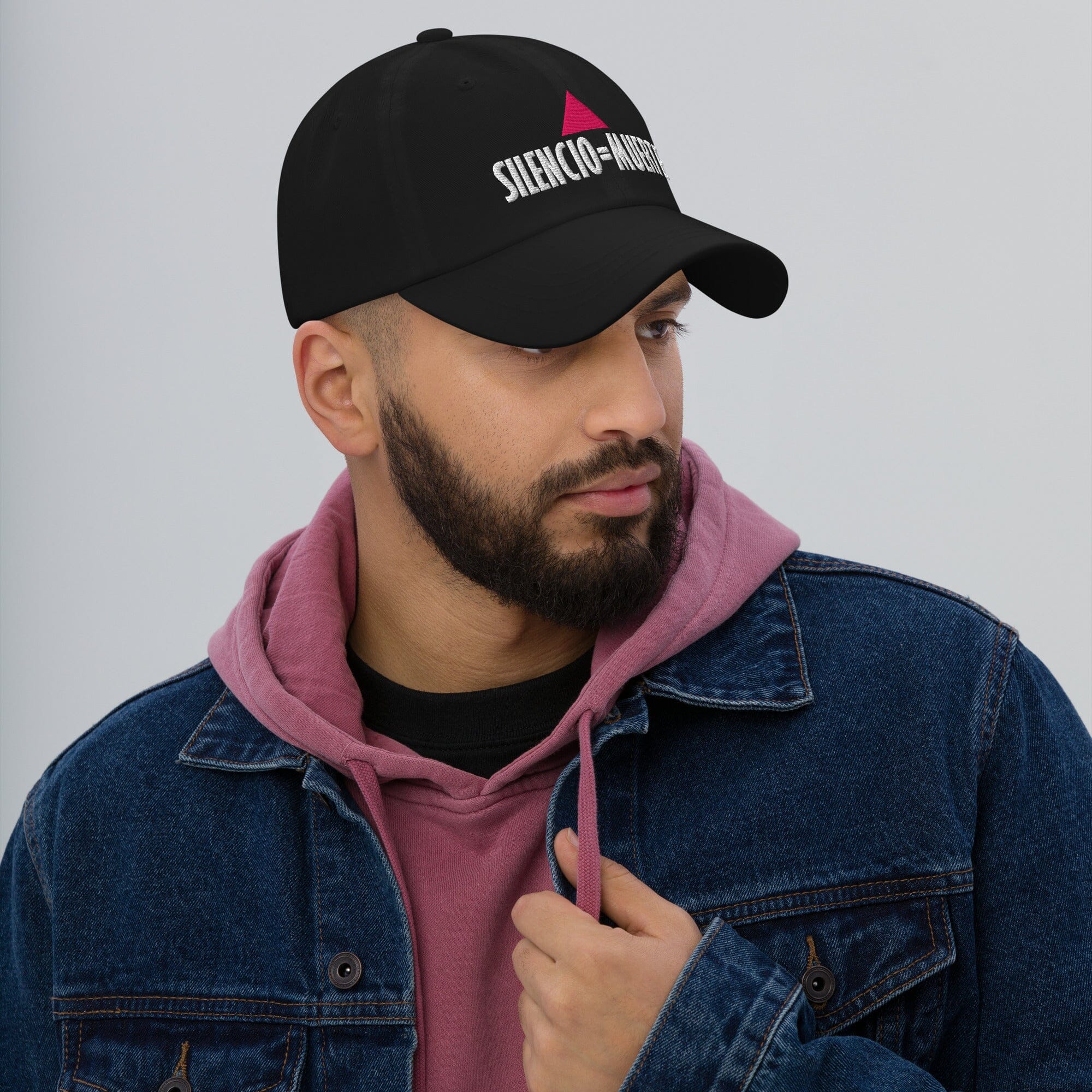 Silencio = Muerte Black Twill Dad Hat on man