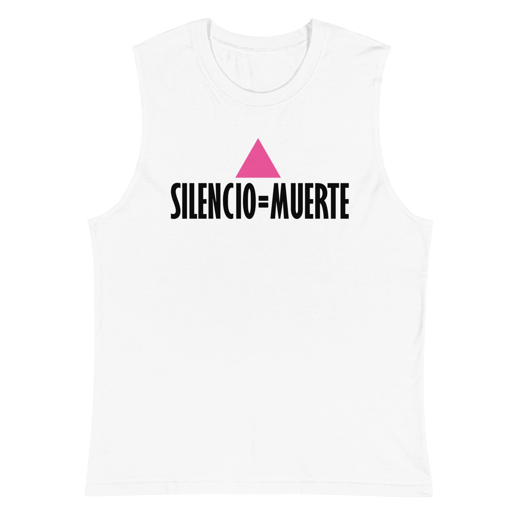 Silencio = Muerte White Sleeveless T-Shirt supporting Ali Forney Center