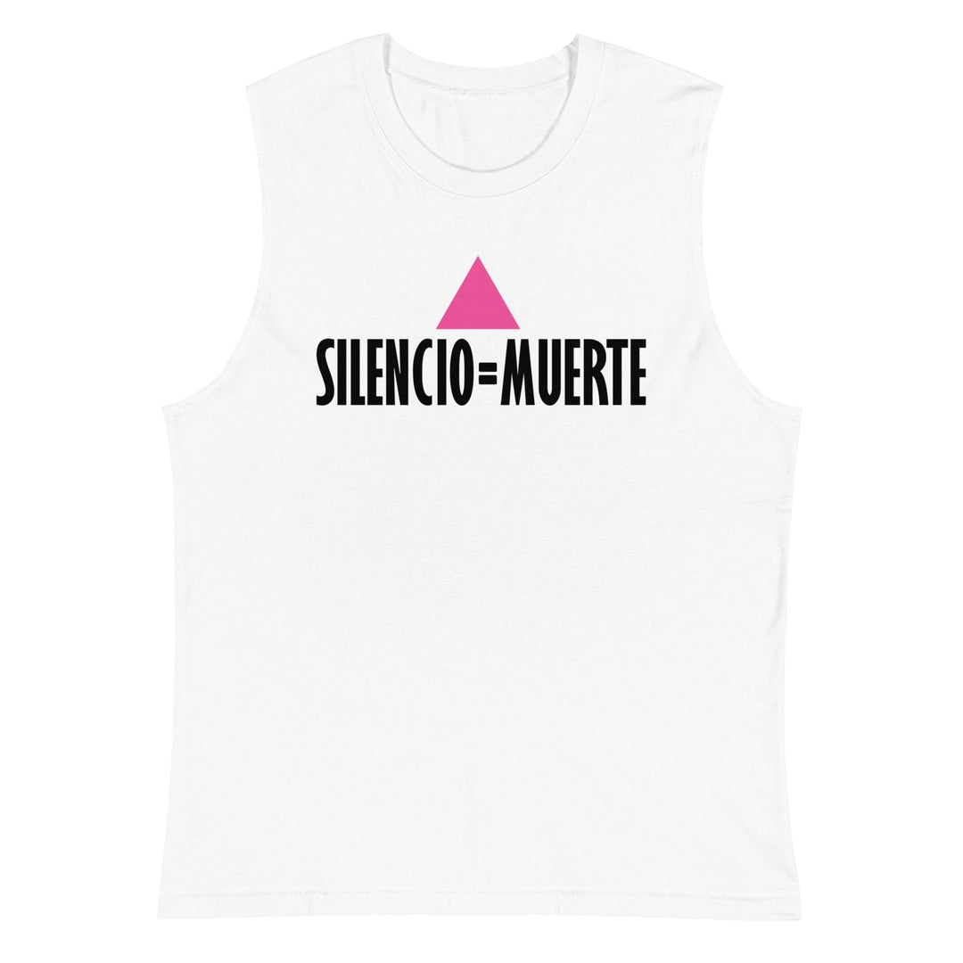 Silencio = Muerte White Sleeveless T-Shirt supporting Ali Forney Center