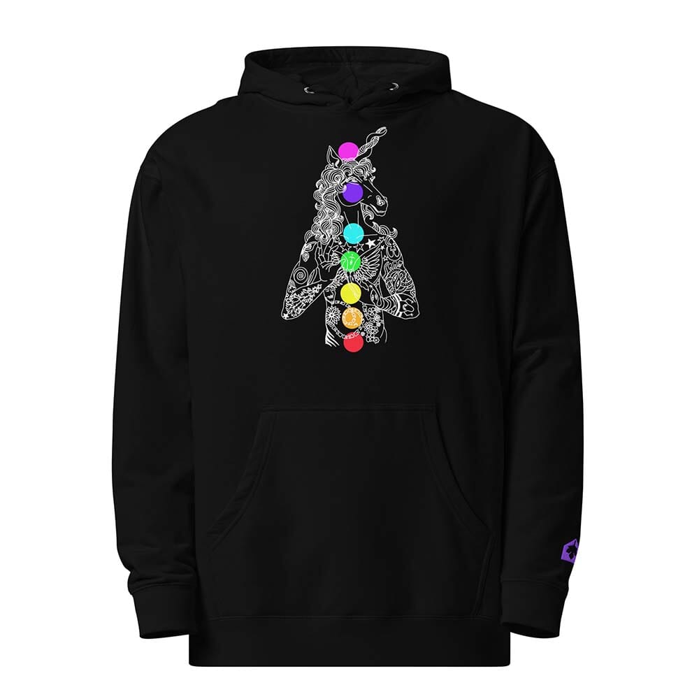 Unicorn Chakras Pullover Hooded Sweatshirt black front