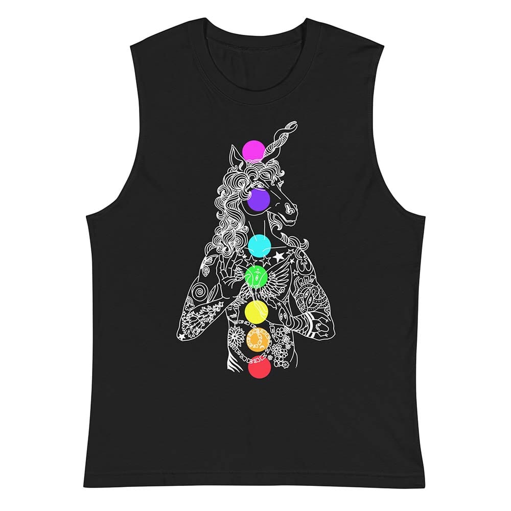 Unicorn Chakras Sleeveless Tee  black front