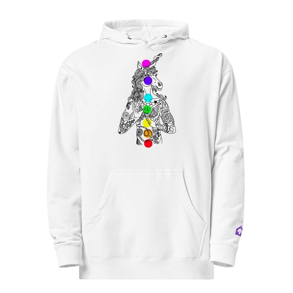 Unicorn Chakras Pullover Hooded Sweatshirt white front