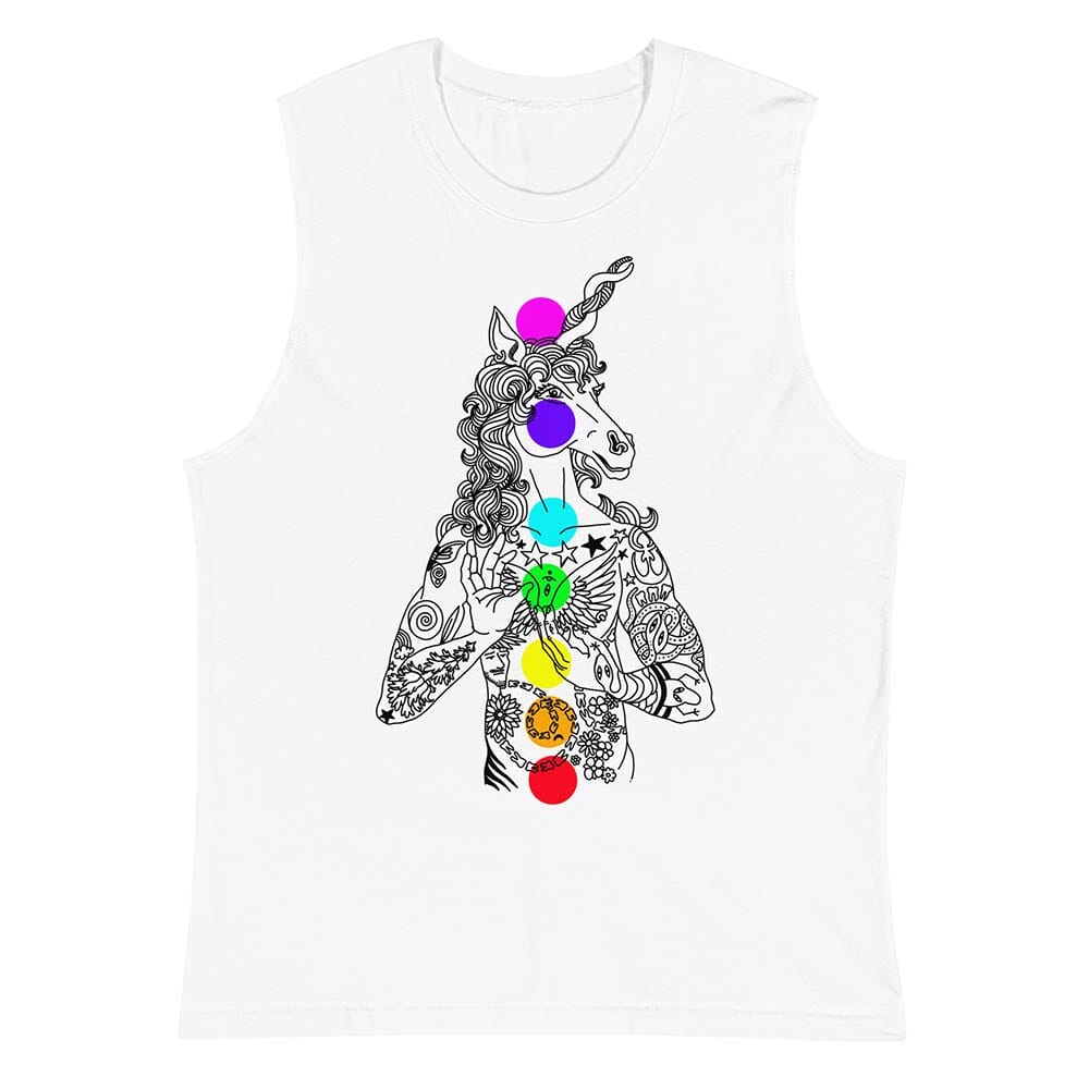 Unicorn Chakras Sleeveless Tee  white front