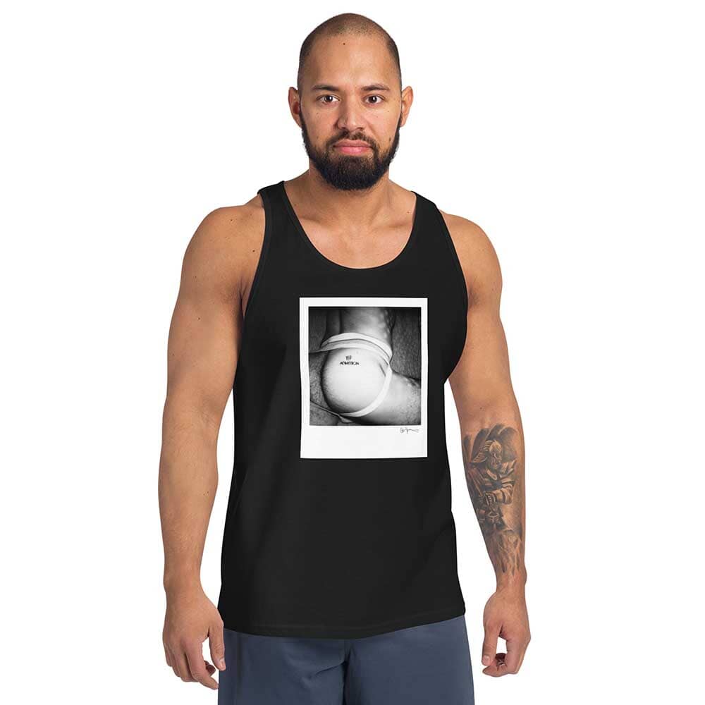 vip admission black tank on man