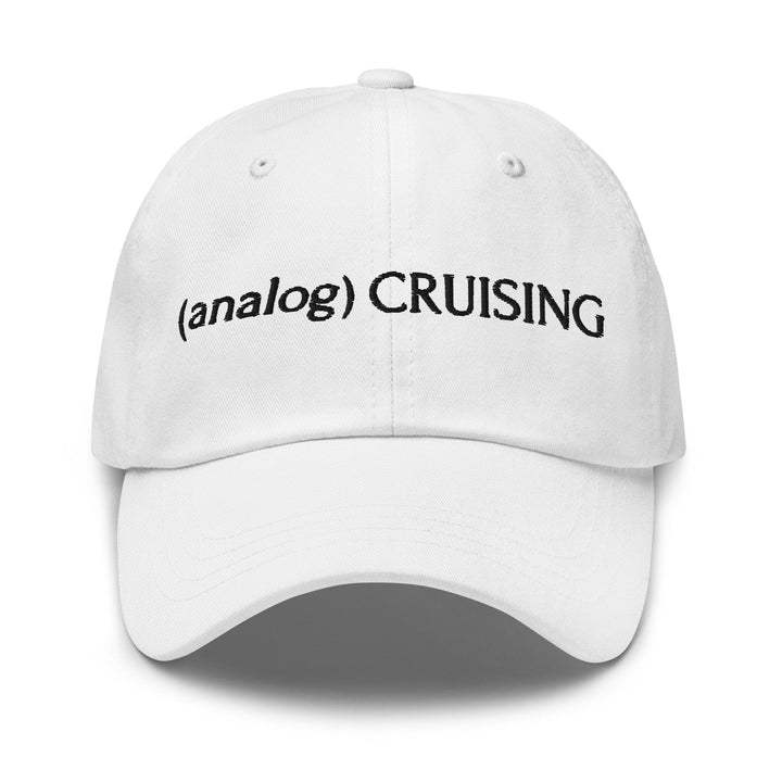 (analog) CRUISING white Classic Twill Dad Hat with black embroidery — Leo Herrera x Adam&