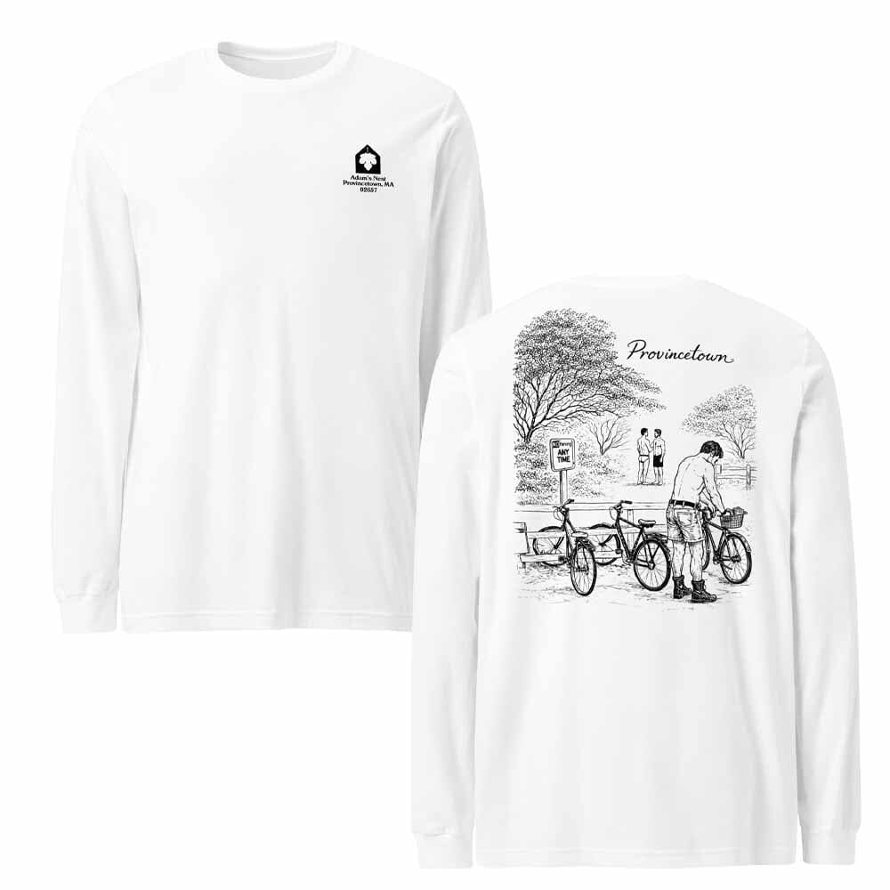 Provincetown Boy Beach Bikes Back Print LS T-Shirt