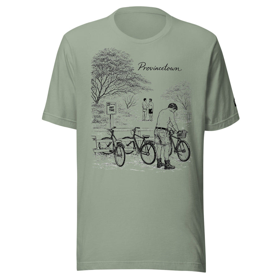 Provincetown Boy Beach Bikes T-Shirt — Sage | Nathan Rapport x Adam's Nest by Nathan Rapport
