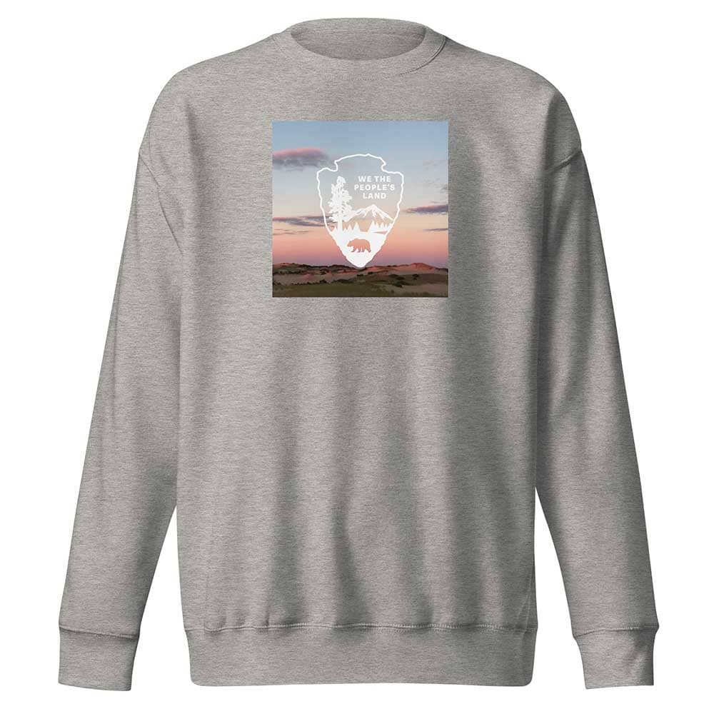 Gray sweatshirt with a graphic design on a white background