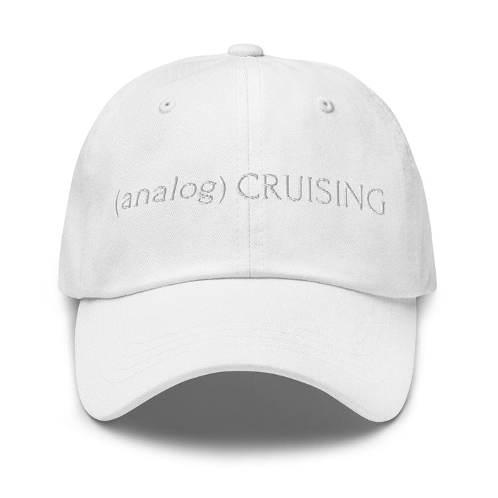 (analog) CRUISING white Classic Twill Dad Hat with white embroidery — Leo Herrera x Adam&