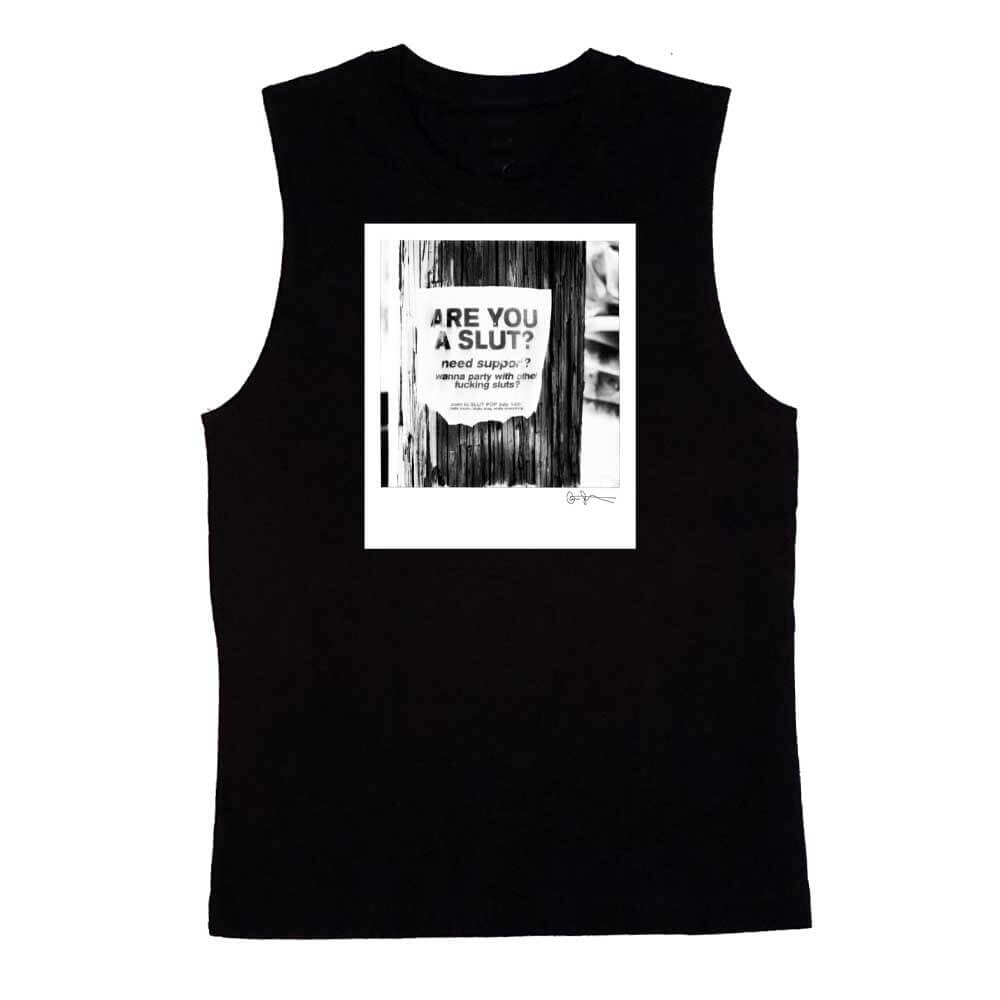 Are You A Slut? black Sleeveless T-Shirt