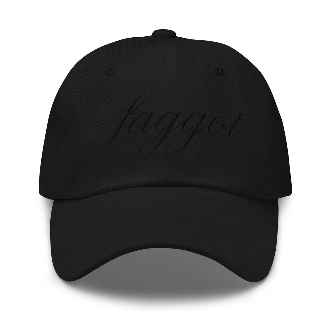 black-on-black faggot script dad hat